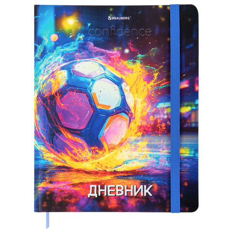 Дневник 1-11 класс 48 л., твердый, BRAUBERG, матовая ламинация, резинка, закладка-ляссе, с подсказом, "Футбол", 107235 - фото 1