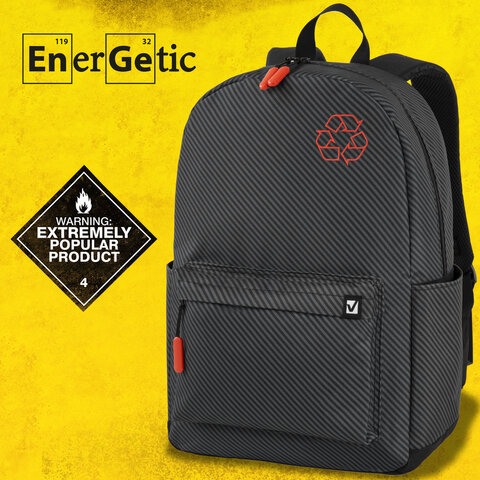 Рюкзак BRAUBERG ENERGETIC универсальный, эргономичный, "Recycle", черный\серый, 43х30х16 см, 270796 - фото 18