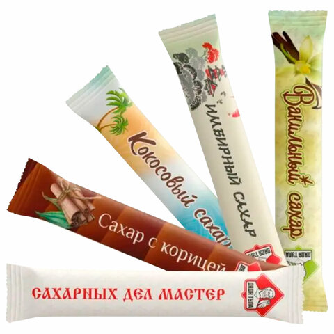 Сахар порционный, микс вкусов в стиках (ваниль, имбирь, кокос, корица, белый), 1 кг - фото 1