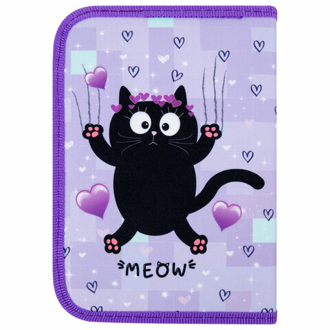 Пенал ПИФАГОР, 1 отделение, 2 откидные планки, полиэстер, 20х14 см, "Falling cat", 272287 - фото 3