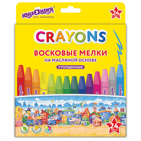 Восковые мелки утолщенные на масляной основе ЮНЛАНДИЯ "ДОМИКИ", 24 цвета, 273091 - фото 1