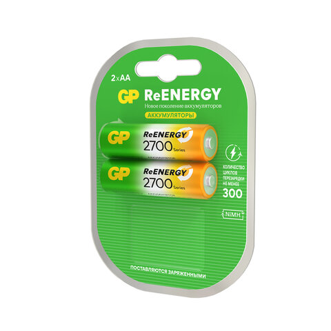 Батарейки аккумуляторные GP ReEnergy Ni-Mh пальчиковые КОМПЛЕКТ 2 шт., АА (HR6), 2600 mAh, 270AAHCRGY, 270AAHCRGY-2CR - фото 2