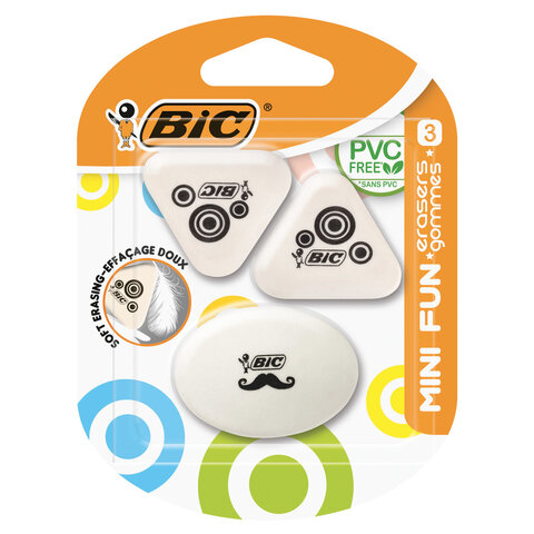 Набор ластиков BIC, "Mini Fun" 3 шт., белый с рисунком, 2 треугольных и 1 овальный, 927870 - фото 7