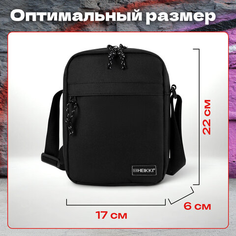 Сумка на плечо HEIKKI COMPACT (ХЕЙКИ), два кармана, черная, 22х17х6 см, 272630 - фото 12