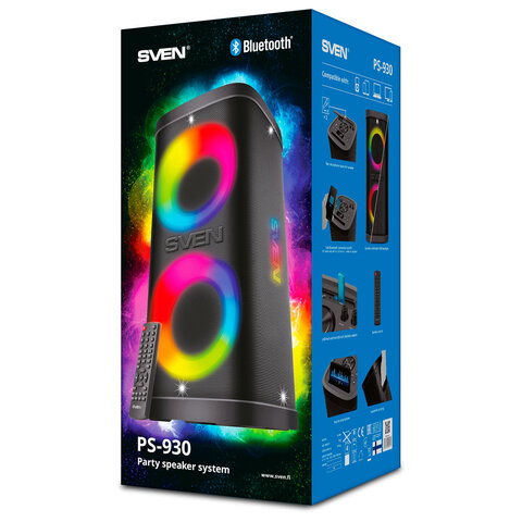 Колонка портативная SVEN PS-930, 150 Вт, TWS, Bluetooth, FM, USB, microSD, LED-дисплей, черный, SV-022402 - фото 4