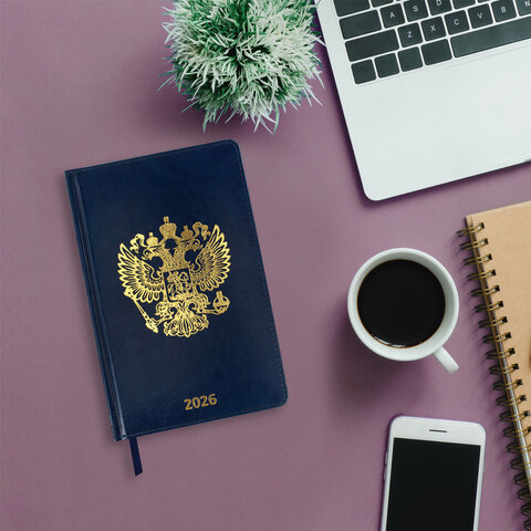 Ежедневник датированный 2026 А5 138х213 мм, BRAUBERG "State", под кожу, синий, 117416 - фото 13