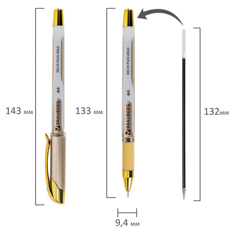 Ручка шариковая масляная с грипом BRAUBERG "Delta Plus Gold", СИНЯЯ, пишущий узел 0,7 мм, линия письма 0,35 мм, 144256 - фото 7