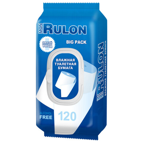 Бумага туалетная влажная смываемая 120 шт., MON RULON, с пластиковым клапаном, 72955 - фото 1