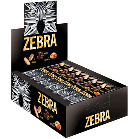 Батончик вафельный глазированный ZEBRA с изюмом и арахисом в мягкой карамели, 40 г, в шоу-боксе, ЯВ252 - фото 1