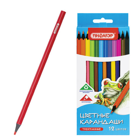 Карандаши цветные ПИФАГОР СТАНДАРТ 12 цветов, трехгранный корпус, 182087 - фото 1
