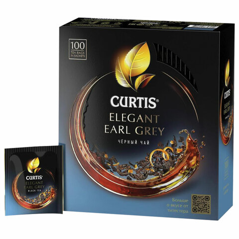 Чай CURTIS "Elegant Earl Grey" черный с бергамотом и цедрой цитрусовых, 100 пакетиков в конвертах по 1,7 г, 101015 - фото 1