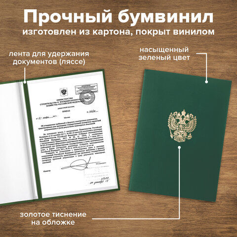 Папка адресная бумвинил с гербом России, формат А4, зеленая, индивидуальная упаковка, STAFF "Basic", 129581 - фото 9