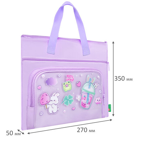 Папка на молнии с ручками BRAUBERG KIDS, ПВХ-карман, 27x35 см, "Ягодный коктейль", 274474 - фото 6
