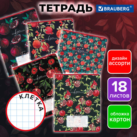 Тетрадь 18 л. BRAUBERG, клетка, обложка картон, ГРАНАТ, 107296 - фото 9