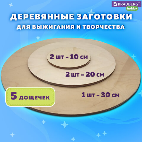 Заготовки для творчества деревянные, круглые, 5 шт., диаметр: 10-20-30 см, BRAUBERG HOBBY, 665314 - фото 3