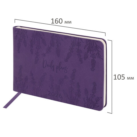 Еженедельник датированный 2026 МАЛЫЙ ФОРМАТ 105х160 мм, А6, BRAUBERG "Imprint", тиснение, фиолетовый, 117210 - фото 2