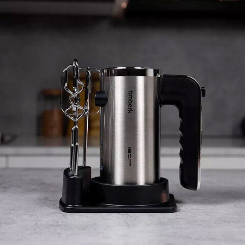 Миксер TIMBERK T-HM40S49, 550 Вт, 5 скоростей, 2 венчика, 2 крюка для теста, подставка, стальной - фото 11