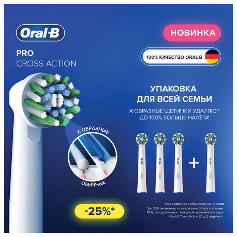 Насадки для электрической зубной щетки КОМПЛЕКТ 4 шт. ORAL-B (Орал-би) Cross Action EB50RX, 80348194 - фото 17
