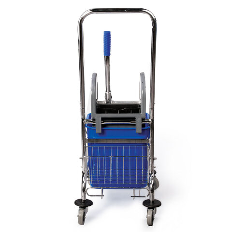 Тележка уборочная BRABIX, 1 съемное ведро 25 л, механический отжим, корзина, металлический каркас, синяя, 601498 - фото 7