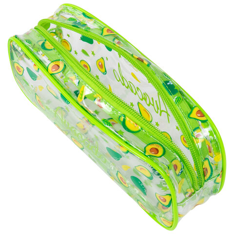 Пенал-косметичка BRAUBERG LUCENT на молнии, прозрачный, "Avocado", 21х5х9 см, 270054 - фото 3