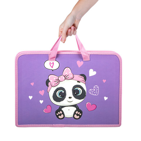 Папка на молнии с ручками ЮНЛАНДИЯ А4, 1 отделение, пластик, ширина 45 мм, "Sweet Panda", 271456 - фото 7