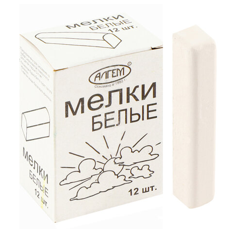 Мел белый квадратный 12 штук, АЛГЕМ, картонная упаковка, НМБ-12 - фото 3