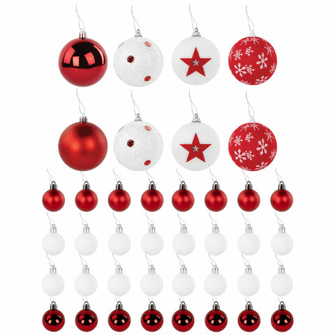 Шары ёлочные НАБОР 40 шт., 8 см/4 см, "Red&White", красные/белые, пластик, ЗОЛОТАЯ СКАЗКА, 592167 - фото 3
