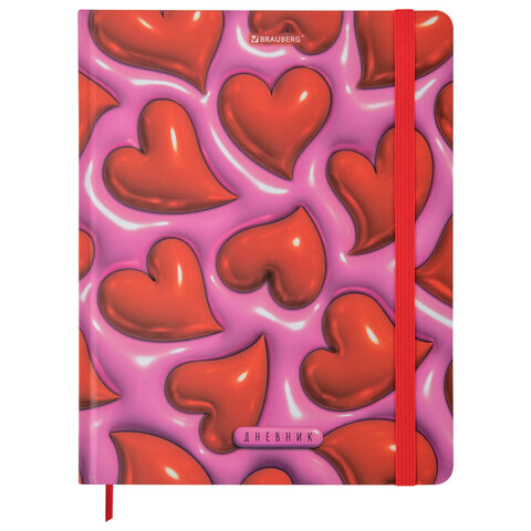 Дневник 1-11 класс 48 л., твердый, BRAUBERG, матовая ламинация, резинка, закладка-ляссе, с подсказом, "Сердечки", 107241 - фото 1