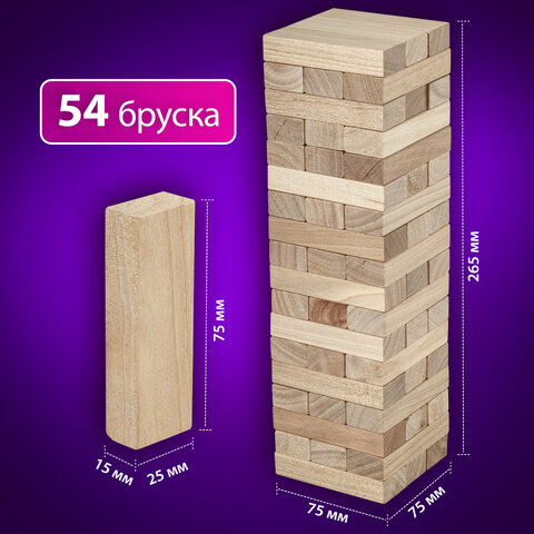 Игра настольная "БАШНЯ", 54 деревянных блока, BRAUBERG HOBBY, 665492 - фото 13
