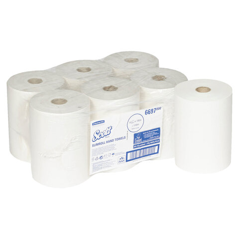 Полотенца бумажные рулонные KIMBERLY-CLARK Scott, КОМПЛЕКТ 6 шт., Slimroll, 190 м, белые, 6697 - фото 1