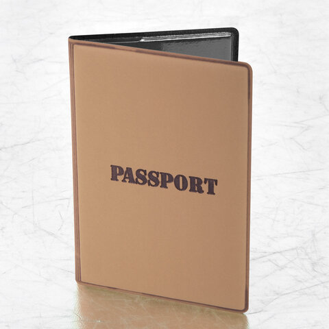 Обложка для паспорта, мягкий полиуретан, "PASSPORT", коричневая, STAFF, 238406 - фото 1