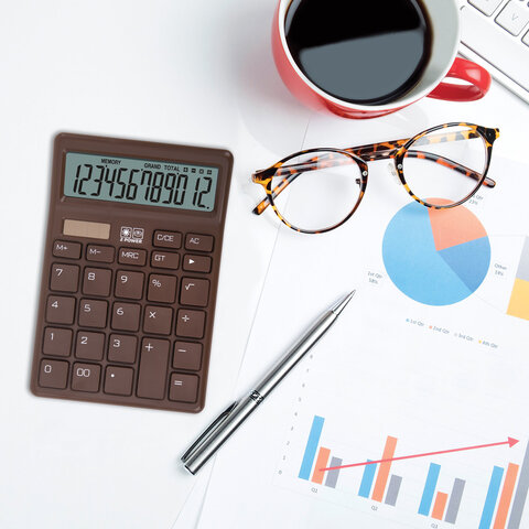 Калькулятор настольный BRAUBERG CH-12-BR (153х103 мм),12 разрядов, двойное питание, коричневый, 272961 - фото 7