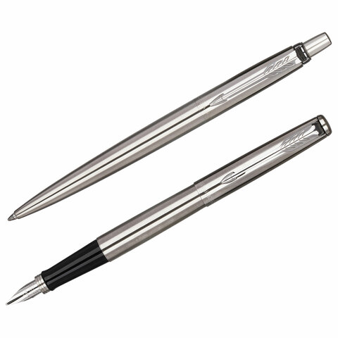 Набор PARKER "Jotter Stainless Steel GT": шариковая ручка синяя и перьевая ручка синяя, 2093258 - фото 2