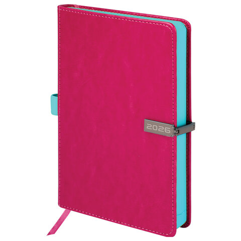 Ежедневник датированный 2026 А5 138x213 мм, BRAUBERG "Inspiration", под кожу, цветной срез, розовый, 117478 - фото 1