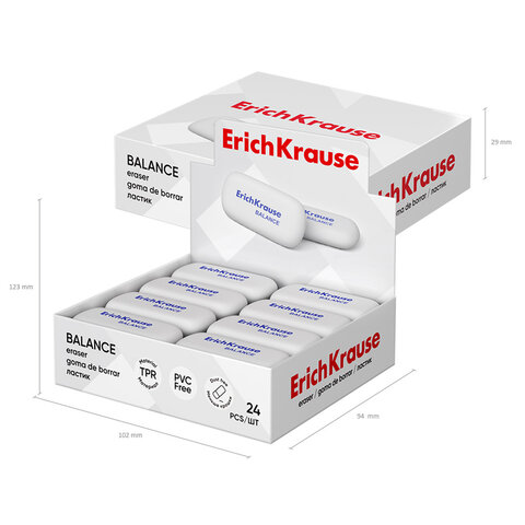 Ластик ERICH KRAUSE "Balance", 50x23x9 мм, белый, овальный, 34638 - фото 3