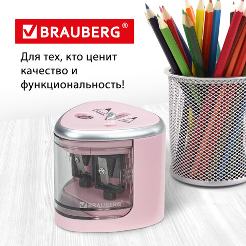 Точилка электрическая BRAUBERG DUAL (для 2 диаметров карандашей!), 4 батарейки АА, розовая, 270579 - фото 17