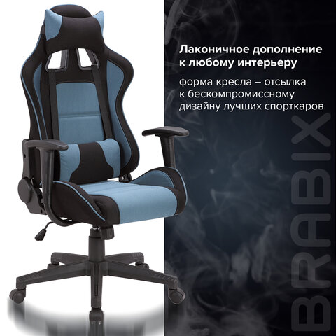 Кресло компьютерное BRABIX "GT Racer GM-100", две подушки, ткань, черное/голубое, 531818 - фото 13