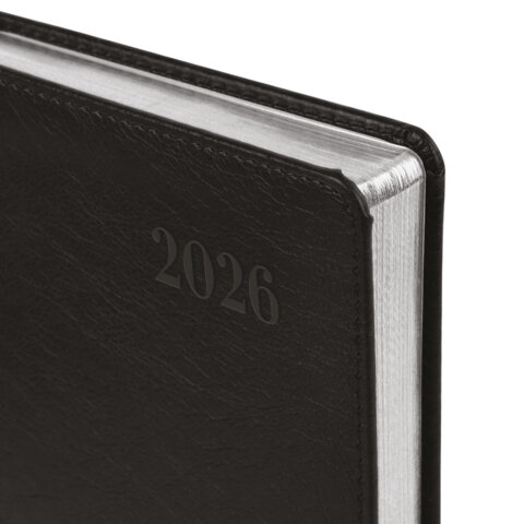 Ежедневник датированный 2026, А5, 138х213 мм, BRAUBERG "Impression", под кожу, черный, 117510 - фото 3