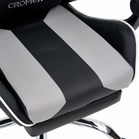 Кресло компьютерное CROMEX "Wave GM-145", вибромассаж, подножка, подушки, экокожа, черное/серое, 532956 - фото 11