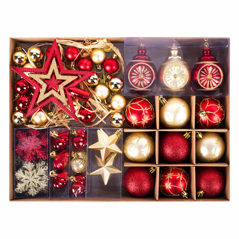 Шары новогодние ёлочные "Red & Gold Luxury" 70 предметов, красный/золото, ЗОЛОТАЯ СКАЗКА, 591714 - фото 25