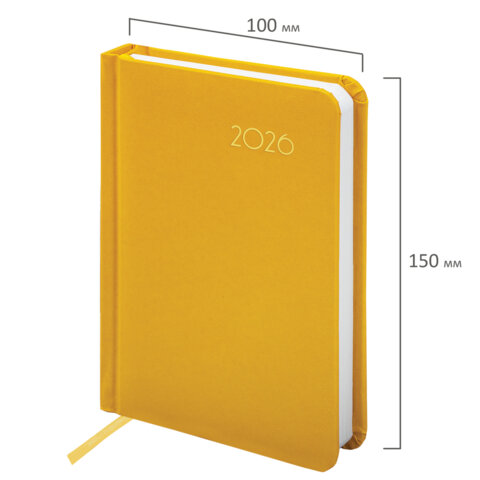 Ежедневник датированный 2026, МАЛЫЙ ФОРМАТ 100х150 мм, А6, BRAUBERG "Select", балакрон, желтый, 117261 - фото 2