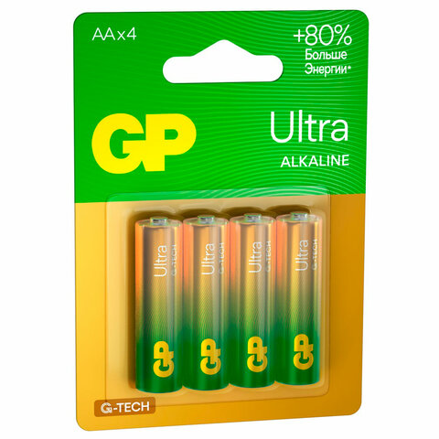 Батарейки КОМПЛЕКТ 4 шт., GP Ultra G-Tech, AA (LR6, 15А), алкалиновые, пальчиковые, 15AUA21-2CRSBC4 - фото 4