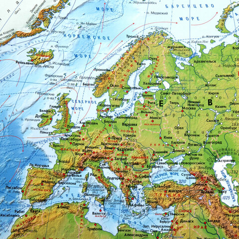 Карта мира физическая 120х78 см, 1:25М, с ламинацией, интерактивная, в тубусе, BRAUBERG, 112380 - фото 2