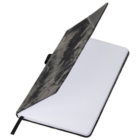 Блокнот А5 135x210 мм BRAUBERG "Denim", ткань/экокожа, резинка, держатель, 80 л., клетка, черный, 117140 - фото 4