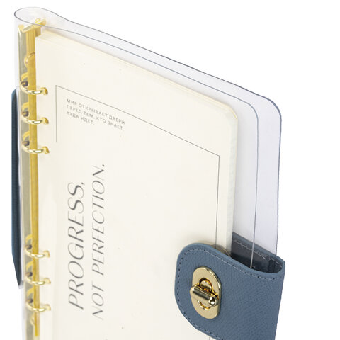 Блокнот А5 180x235 мм, BRAUBERG "Fabulous", гибкий, на кольцах, застежка, 80 л., голубой, 116193 - фото 4