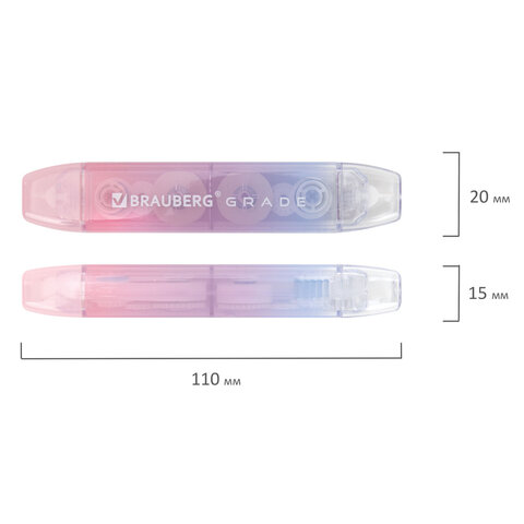 Корректирующая лента двусторонняя BRAUBERG "GRADE PASTEL", 5 мм x 10 м, корпус ассорти, блистер, 273025 - фото 6