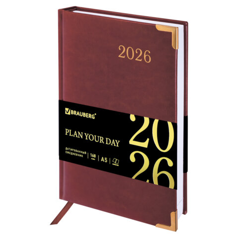 Ежедневник датированный 2026, А5, 138x213 мм, BRAUBERG "Senator", под кожу, коричневый, 117090 - фото 1