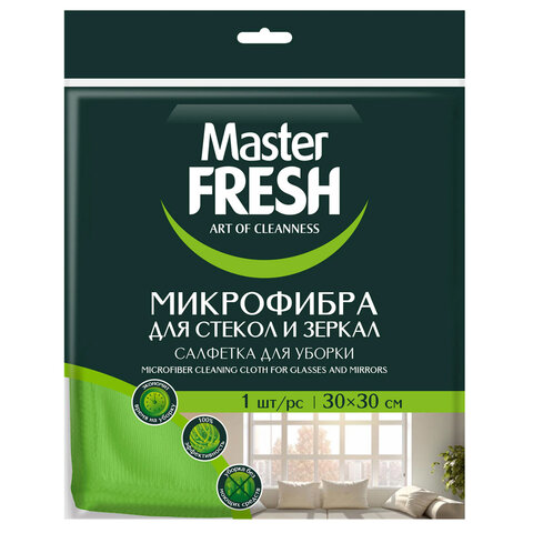 Салфетка из МИКРОФИБРЫ для стекол и зеркал 30х30 см, зеленая, 280 г/м2, Master FRESH - фото 3