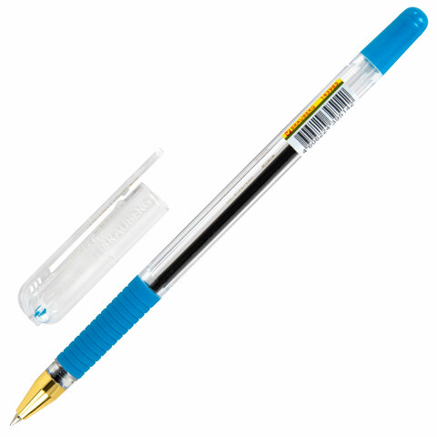 Ручка шариковая с грипом BRAUBERG "X-ONE", СИНЯЯ, корпус прозрачный, узел 0,5 мм, линия письма 0,35 мм, 143985 - фото 2