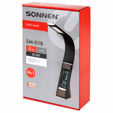 Настольная лампа-светильник SONNEN SM-01B на подставке, LCD-экран, СВЕТОДИОДНАЯ, 5 Вт, черный, 238232 - фото 7